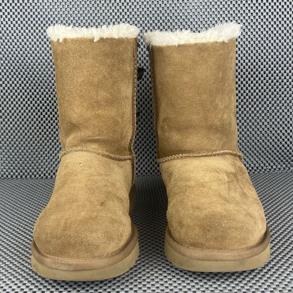 UGG Bailey Bow II Boots Womens Size 5 Brown Leather Sheepskin Pull On Winter - Picture 5 of 9